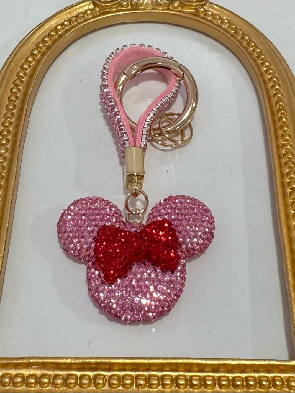 New Pink Bling Metal Minnie w/ Red Bow Keychain Bag Charm